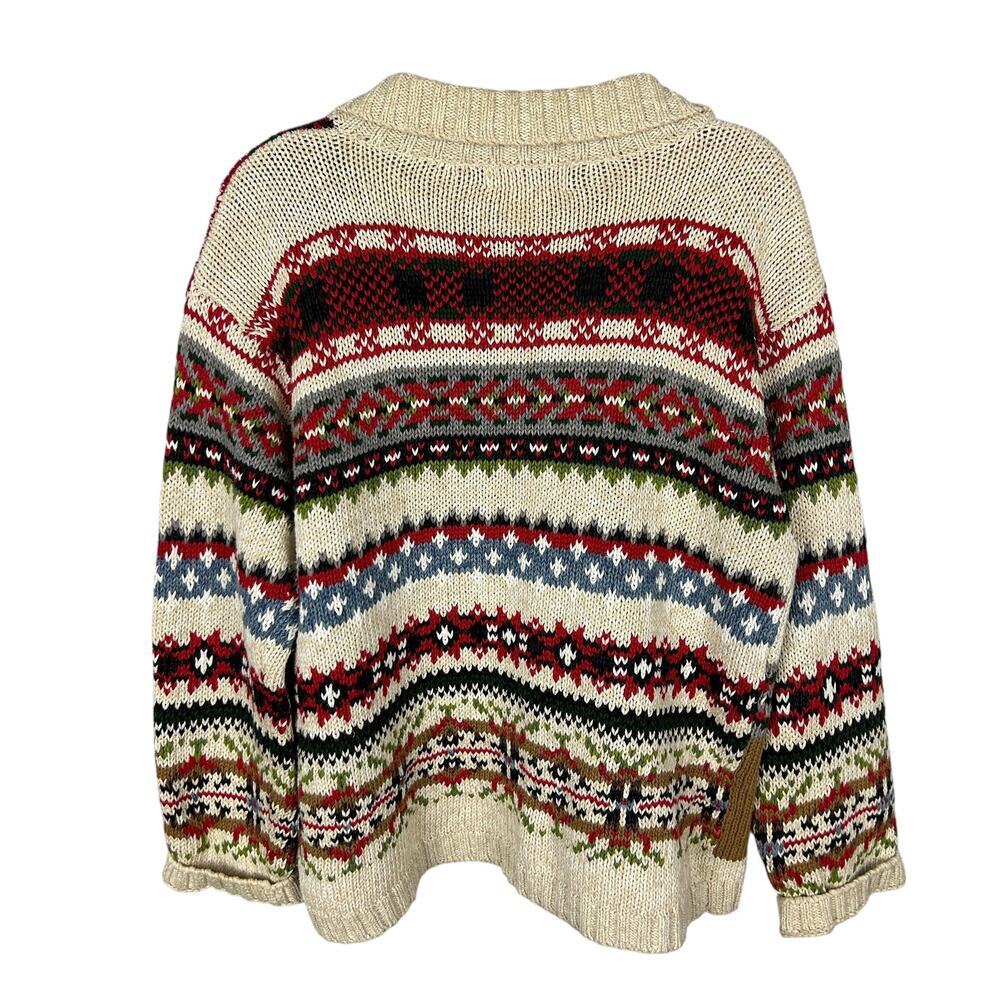 Y2K 90s Fisherman Collared Winter Button Front Cardigan Sweater M - Picture 2 of 4